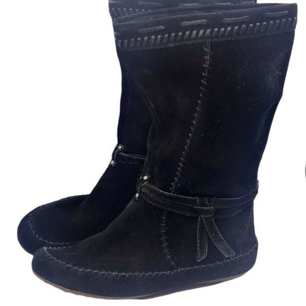 Minnetonka Boots Black Genuine Suede Boots Pull On SZ 9 Boho Western Southwest Y